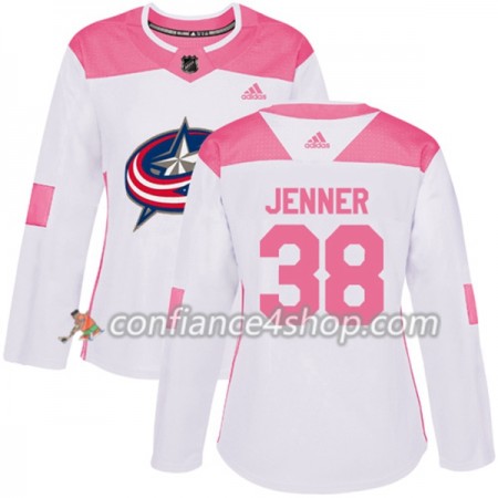 Adidas Maillot de Hockey Columbus Blue Jackets Boone Jenner 38 2017-2018 Blanc Rose Fashion Authentic - Femme